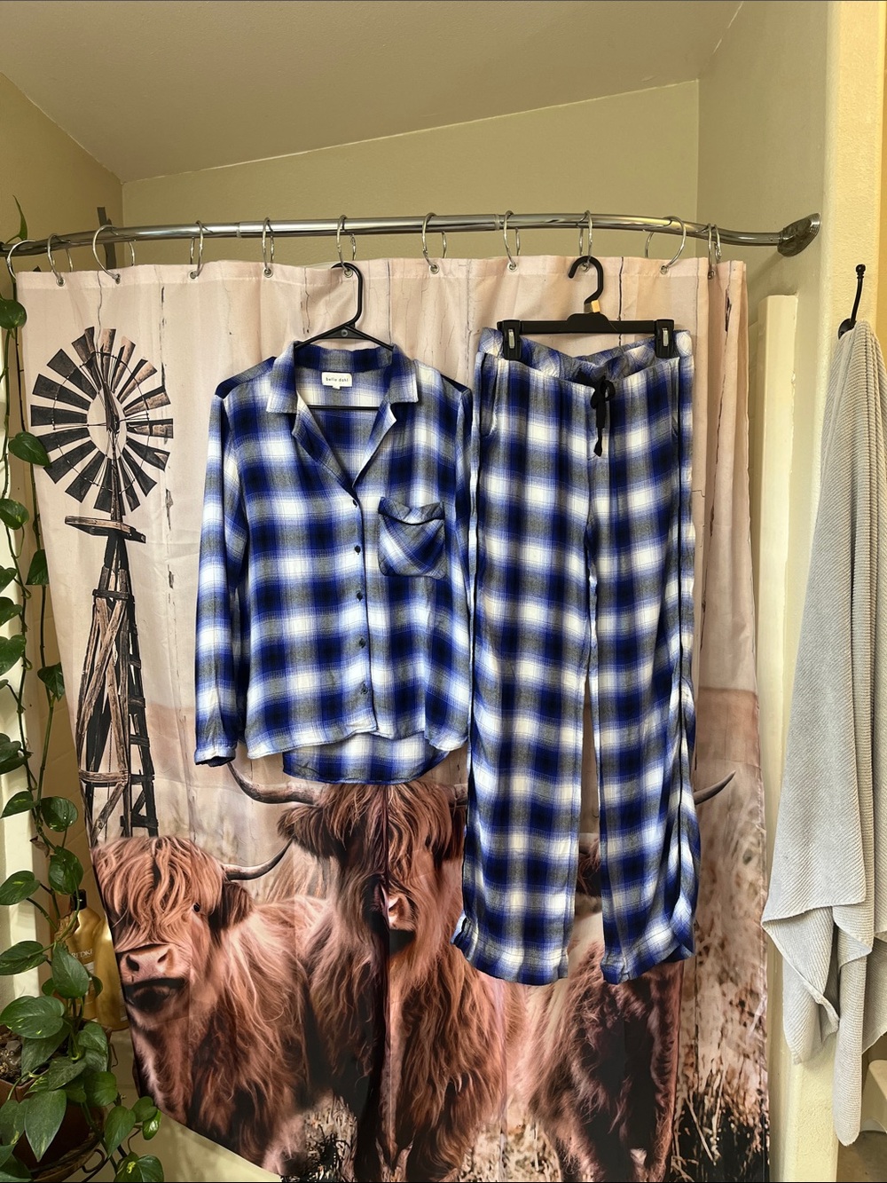 Bella Dahl Blue and White Plaid womens Pajama Set